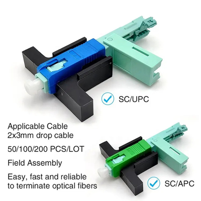 SC rápido APC UPC de la fibra óptica del solo modo del conector de la fibra de la asamblea de campo