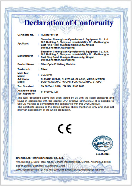 China Shenzhen Chuanglixun Optoelectronic Equipment Co., Ltd. certificaciones